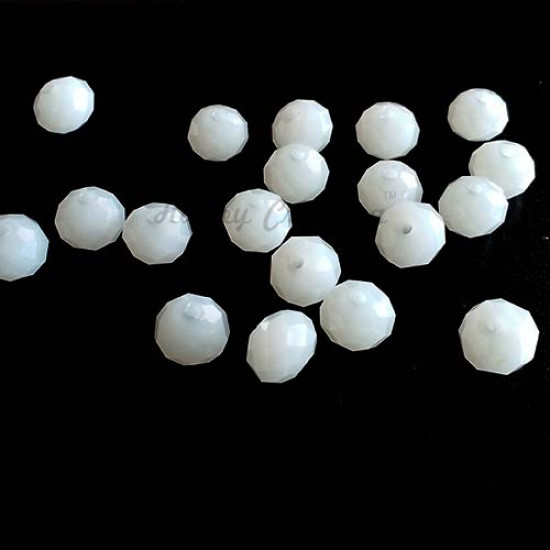 Glass Beads 8mm - Round Faceted - Opaque White - Pack of 20