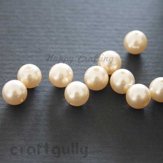 Acrylic Beads 10mm - Faux Pearl - Golden - Pack of 10