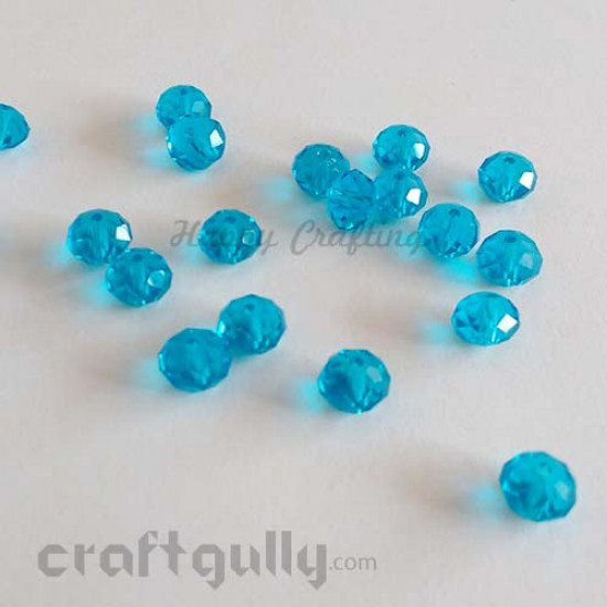 Glass Beads 8mm - Round Faceted - Cerulean Blue - Pack of 20