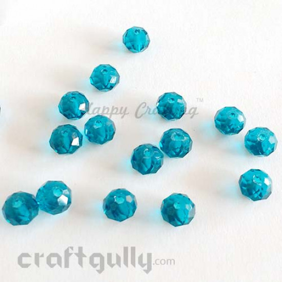 Glass Beads 8mm - Round Faceted - Aqua - Pack of 20