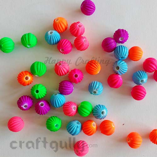 Acrylic Beads 8mm - Round Lined - Assorted - Pack of 40