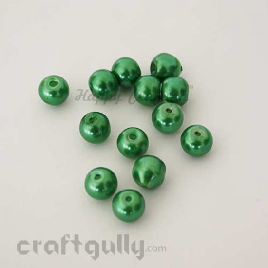 Glass Beads 8mm Pearl Finish - Emerald Green - Pack of 20