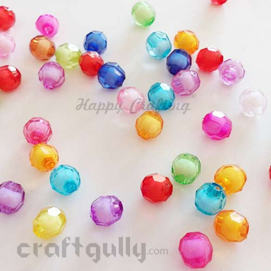 Acrylic Beads 8mm - Round Faceted - Transparent Assorted - Pack of 30