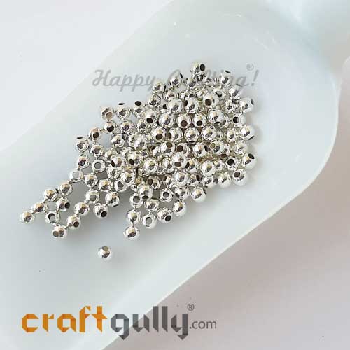 Seed Beads 4mm - Metal - Silver Finish - 100 Beads