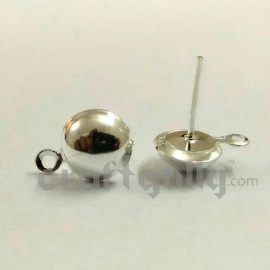Earring Studs 9mm - Round With Flat Base - Silver Finish - 3 Pairs