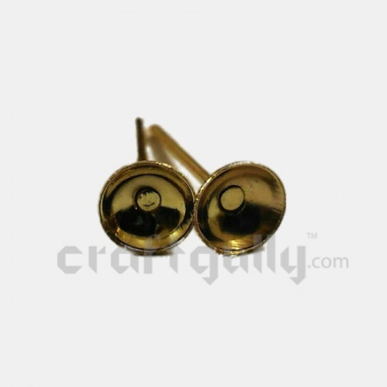 Earring Studs 4mm - Cup With Stoppers - Golden - 5 pairs