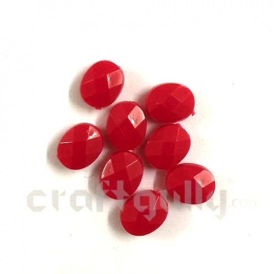 Acrylic Beads 10mm - Oval Faceted - Red - Pack of 30