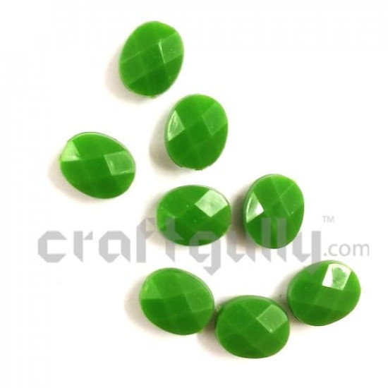 Acrylic Beads 10mm - Oval Faceted - Green - Pack of 30