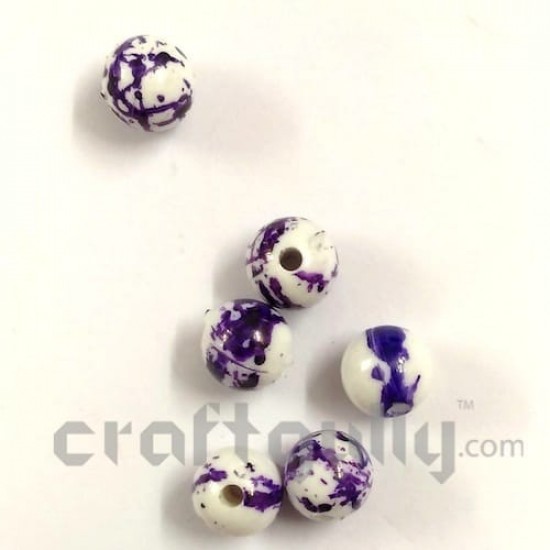 Acrylic Beads 8mm - Round Mottled White & Purple - Pack of 30