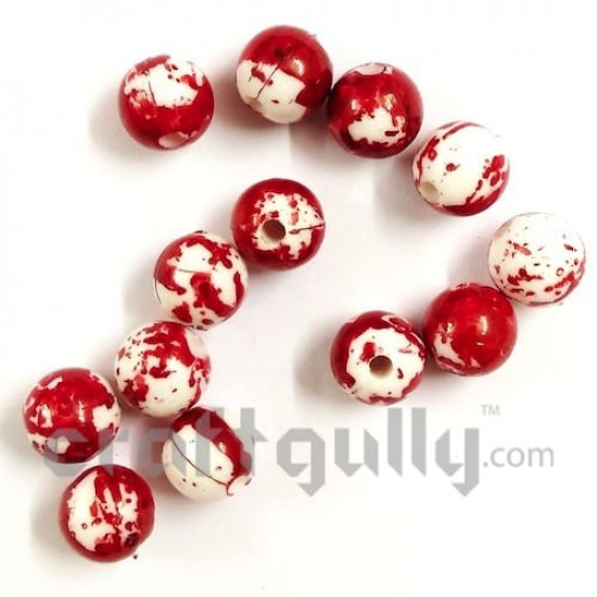 Acrylic Beads 8mm - Round Mottled White & Red - Pack of 30