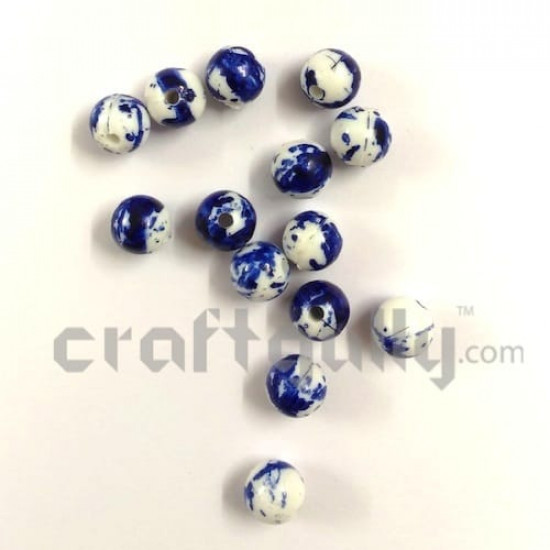 Acrylic Beads 8mm - Round Mottled White & Ink Blue - Pack of 30