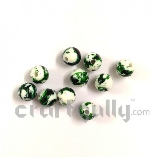 Acrylic Beads 8mm - Round Mottled White & Dark Green - Pack of 30