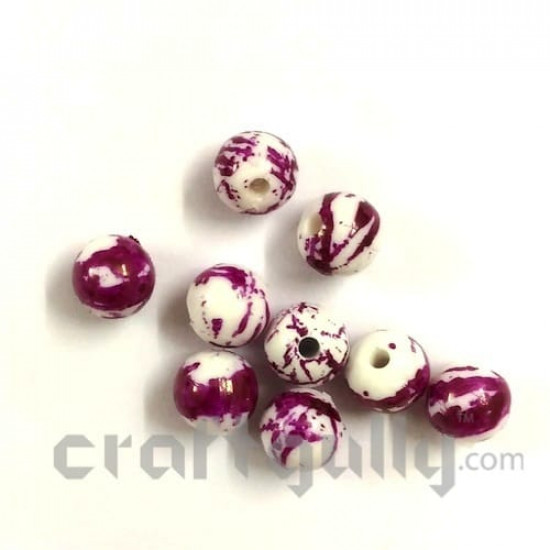 Acrylic Beads 8mm - Round Mottled White & Dark Pink - Pack of 30
