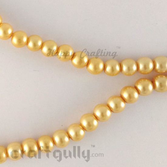 Glass Beads 8mm Pearl Finish - Golden - Pack of 20
