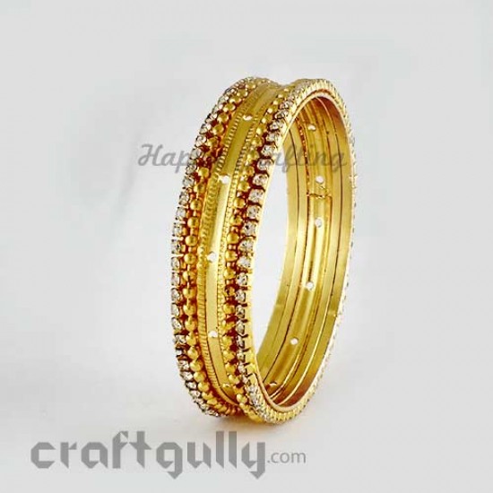 Bangles Metal 2.2 - 14mm - Golden With Rhinestones - Pack of 1