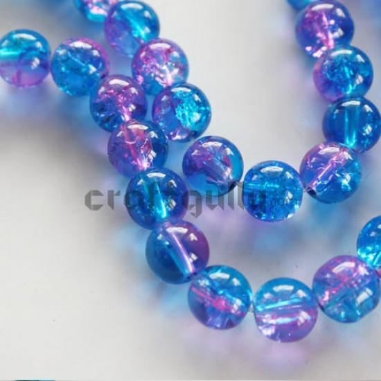 Glass Beads 8mm - Crackle - Blue & Pink - String of 50