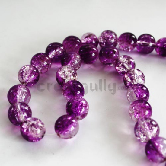 Glass Beads 8mm - Crackle - Purple & Clear - String of 50