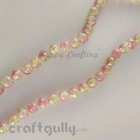 Glass Beads 8mm - Crackle - Pink & Light Green - String of 50
