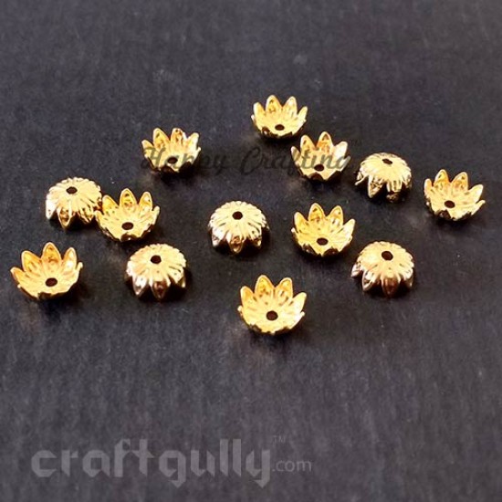 Bead Caps 7mm - Flower #5 - Golden - Pack of 50