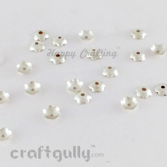 Bead Caps 6mm - Flower #7 - Silver Finish - 10gms