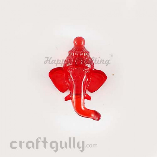 Acrylic Beads 20mm - Flatback Ganpati - Red Transparent - Pack of 5