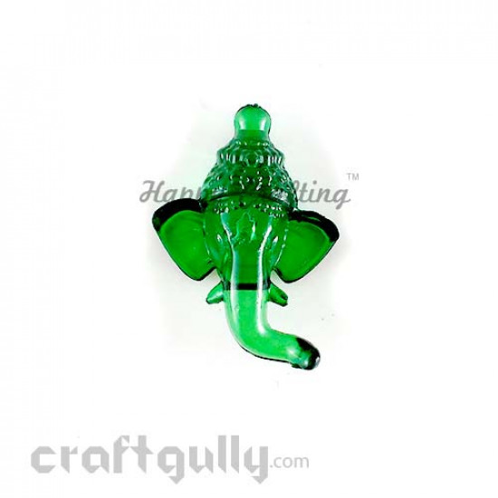 Acrylic Beads 20mm - Flatback Ganpati - Green Transparent - Pack of 5