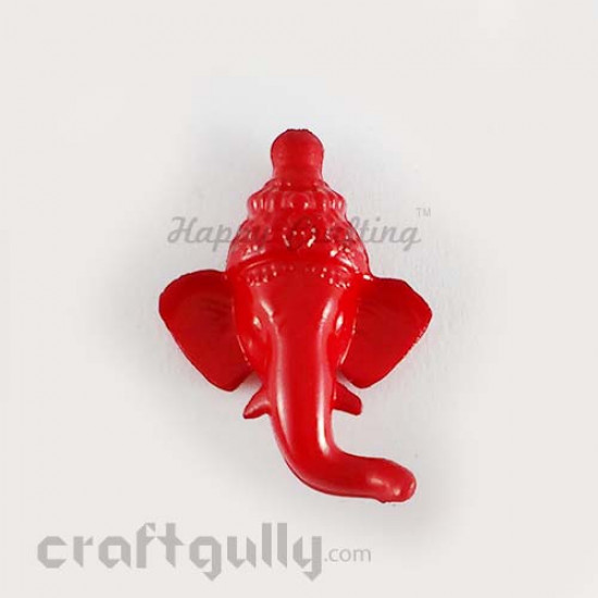 Acrylic Beads 20mm - Flatback Ganpati - Red - Pack of 5