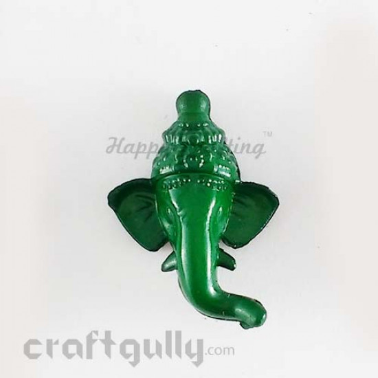 Acrylic Beads 20mm - Flatback Ganpati - Green - Pack of 5