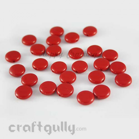 Acrylic Beads 11mm - Disc - Red - Pack of 30
