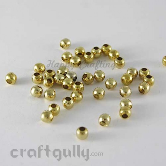 Metal Beads 5mm - Round Smooth - Golden Finish - Pack of 20