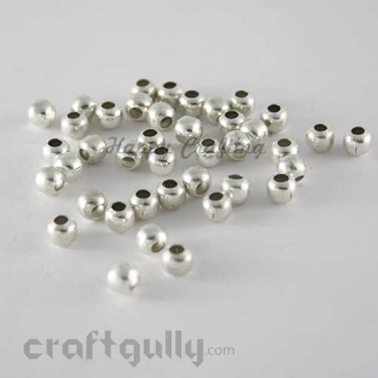 Metal Beads 5mm - Round Smooth - Silver Finish - Pack of 20