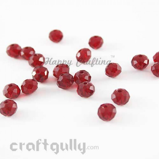 Glass Beads 8mm - Round Faceted - Red - Pack of 20