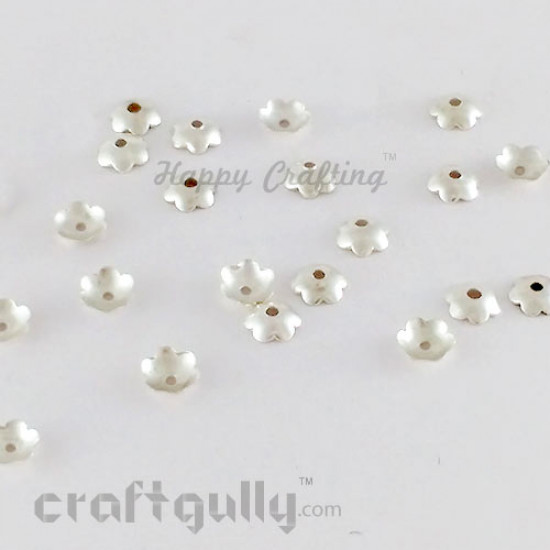 Bead Caps 4mm - Flower #8 - Silver Finish - 5gms