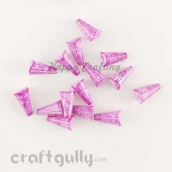 Acrylic Beads 11mm - Cone Lined Mott. Dark Pink -  Pack of 40