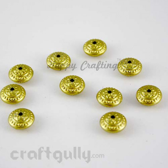 Acrylic Beads 6mm - Disc Embossed - Golden - Pack of 10