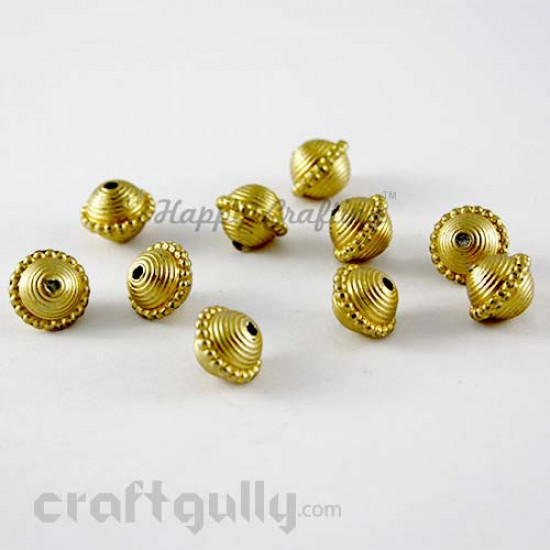 Acrylic Beads 10mm - Top Embossed - Antique Golden - Pack of 10
