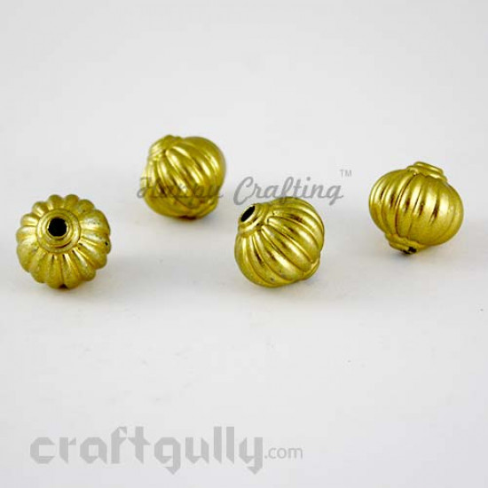 Acrylic Beads 15mm - Dome Top Embossed - Golden - Pack of 4