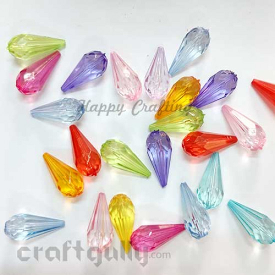 Acrylic Beads 25mm - Transparent Faceted - Drop Assorted - Pack of 6