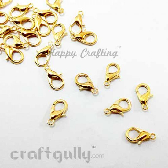 Clasps - Lobster Claw 12mm - Golden Finish - Pack of 10