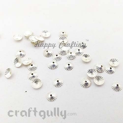 Bead Caps 6mm - Chinese Hat - White Silver - Pack of 50