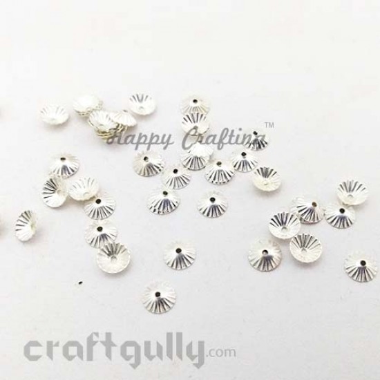 Bead Caps 6mm - Chinese Hat - White Silver - Pack of 50