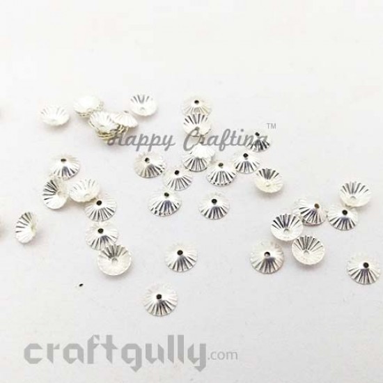 Bead Caps 6mm - Chinese Hat - White Silver - 20gms