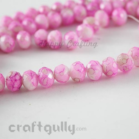 Glass Beads 8mm Round Faceted Mottled - White & Pink - Pack of 10 Glass Beads 8mm Round Faceted Mottled - White & Pink - Pack of 10
