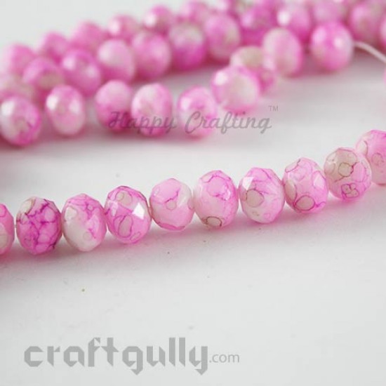 Glass Beads 8mm Round Faceted Mottled - White & Pink - Pack of 10