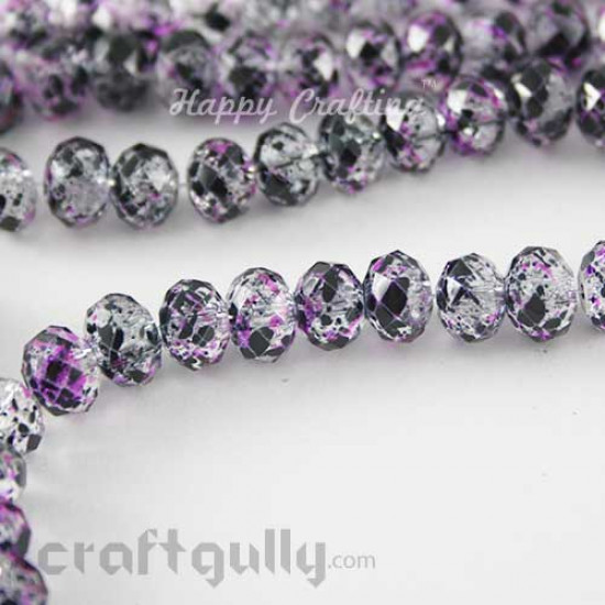 Glass Beads 8mm - Round Faceted Crackle - Clear, Pink & Black - Pack of 10