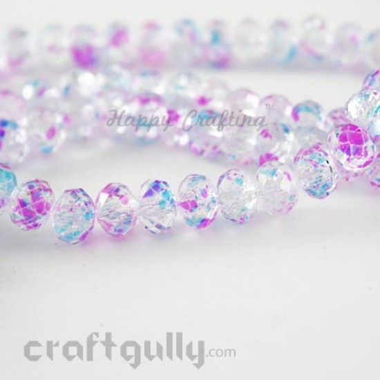 Glass Beads 8mm Round Faceted Crackle - Clear, Pink & Blue - Pack of 10