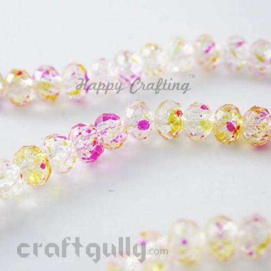 Glass Beads 8mm - Round Faceted Crackle - Clear, Pink & Yellow - Pack of 10