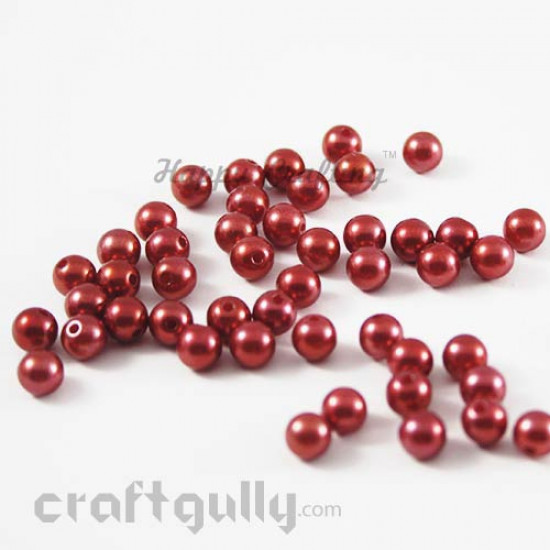 Acrylic Beads 6mm - Half Drilled - Round - Faux Pearl Red - Pack of 50
