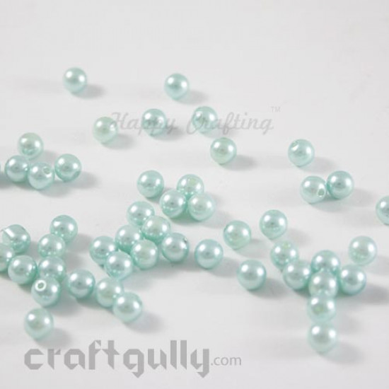 Acrylic Beads 6mm - Half Drilled - Round - Faux Pearl - Sea Blue - Pack of 50