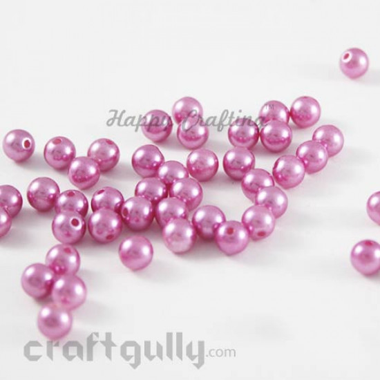 Acrylic Beads 6mm - Half Drilled - Round - Faux Pearl - Pink - Pack of 50